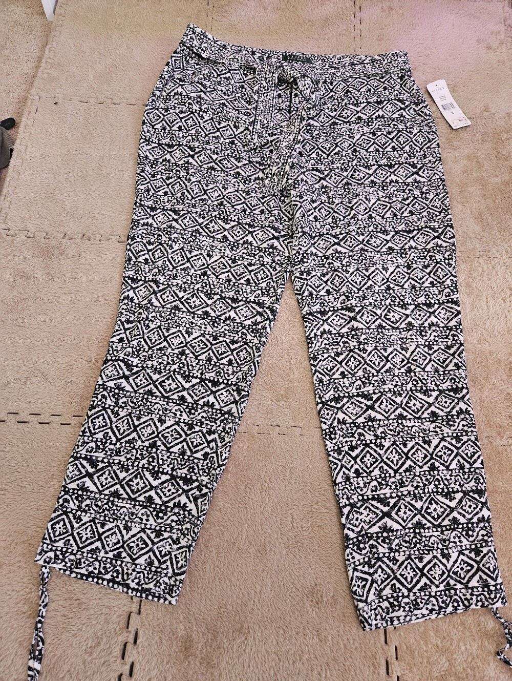 Lauren Ralph Lauren Black & White Patterned Womens Viscose Pants Sz 12